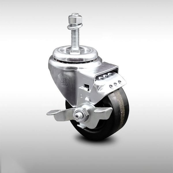 3 Inch SS Phenolic Wheel Swivel 10mm Threaded Stem Caster with Brake SCC